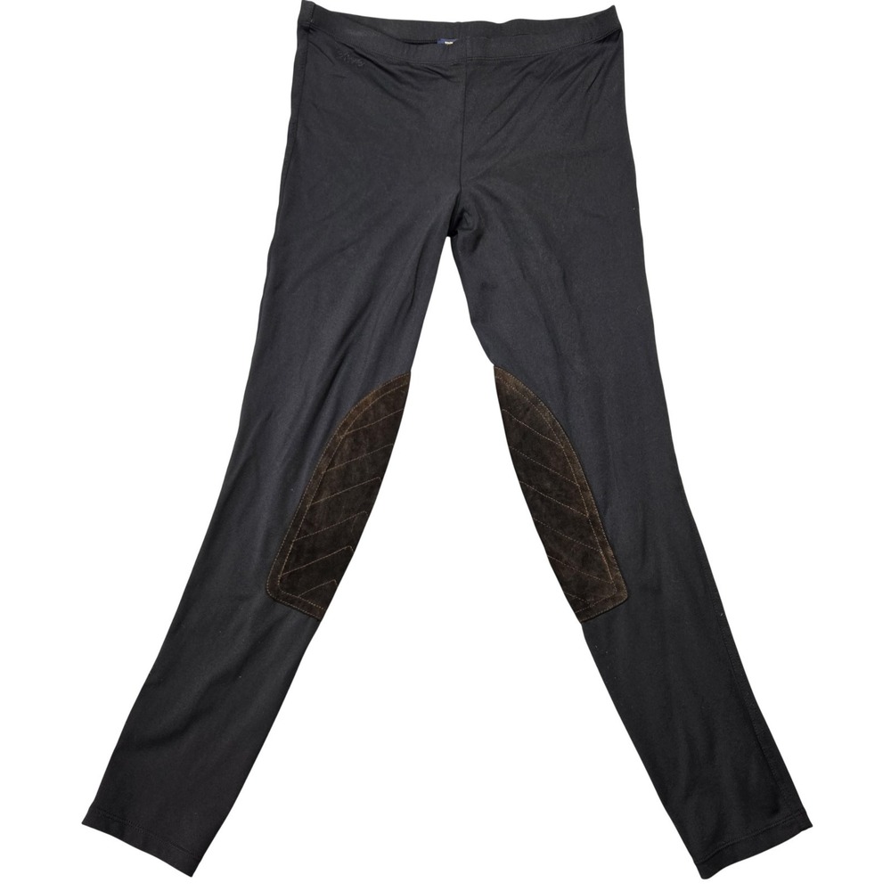 Ralph Lauren Rugby Leggings Womens M Black Ankle Riding Suede‎ Patch Embroidered